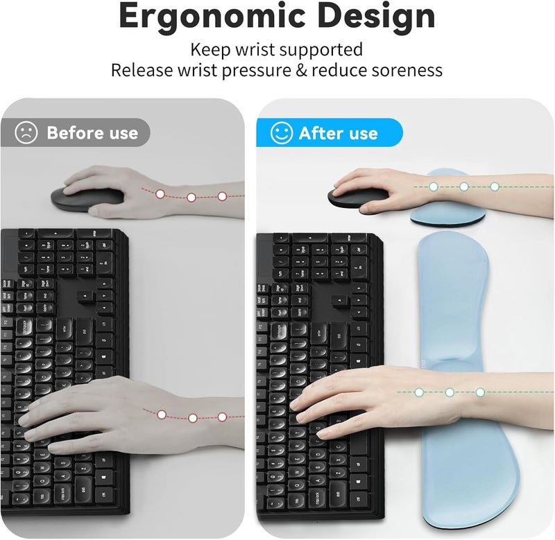 ZIBLY Wrist Rest Keyboard and Mouse Set - Non Slip Ergonomic Wrist Cushion Support Pad - Easy Typing,Pain Relief – Premium Silky Gel Memory Foam for Work from Home Gaming Computer Laptop - Image 3